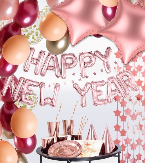 Großes Silvester-Deko-Set - rosegold - 89-teilig