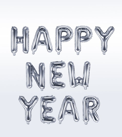 Folienballon-Schriftzug "Happy New Year" - silber - 35 cm