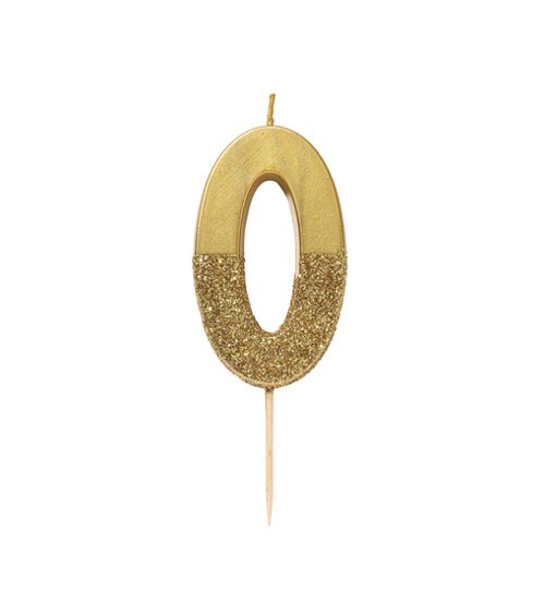 Zahlenkerze "0" - mit Goldglitter - gold