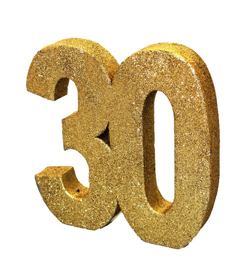 Tischdeko Zahl "30" - glitter gold - 20 cm