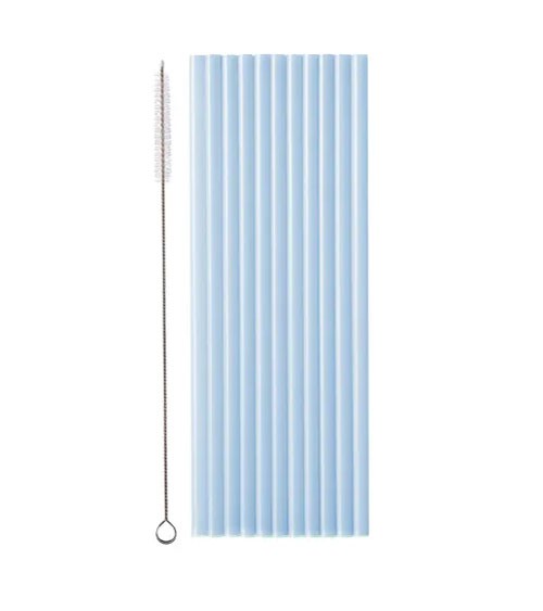 Plastiktrinkhalme mit Bürste - reusable - hellblau - 12 Stück