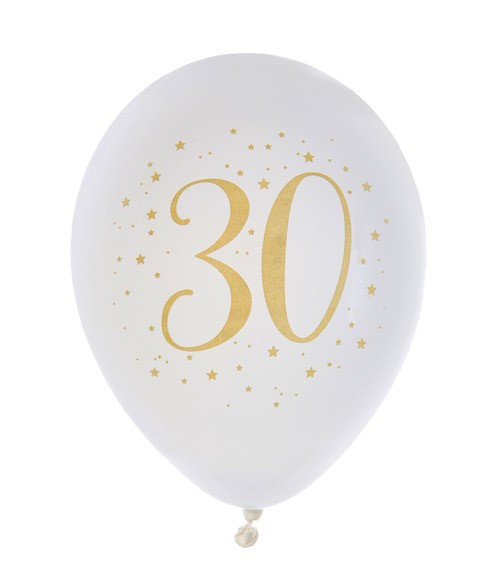 Luftballons "30" - weiß, gold - 8 Stück