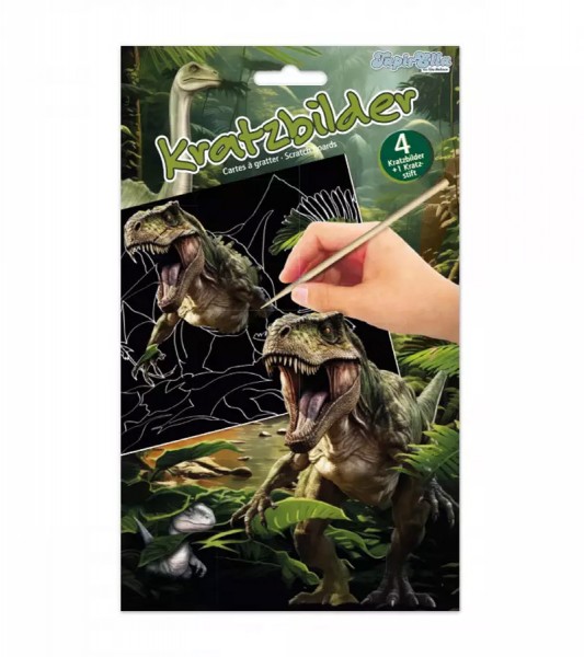 Kratzbilder "Dinosaurier" inkl. Stift - 4 Stück