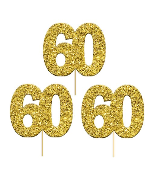 Cupcake-Topper Zahl "60" - glitter gold - 12 Stück