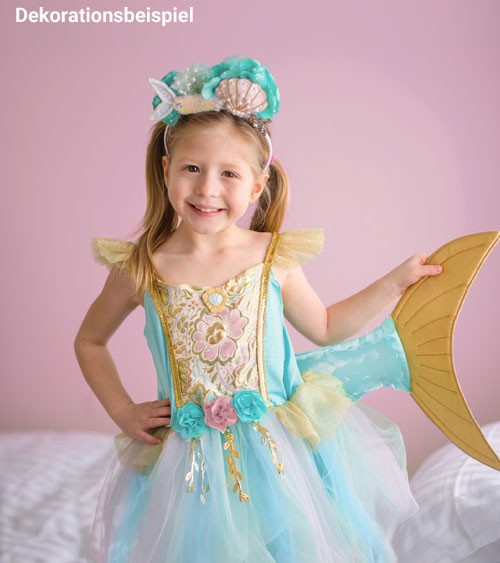 Meerjungfrauen-Kleid mit Schwanz - aqua, gold - 5-6 Jahre