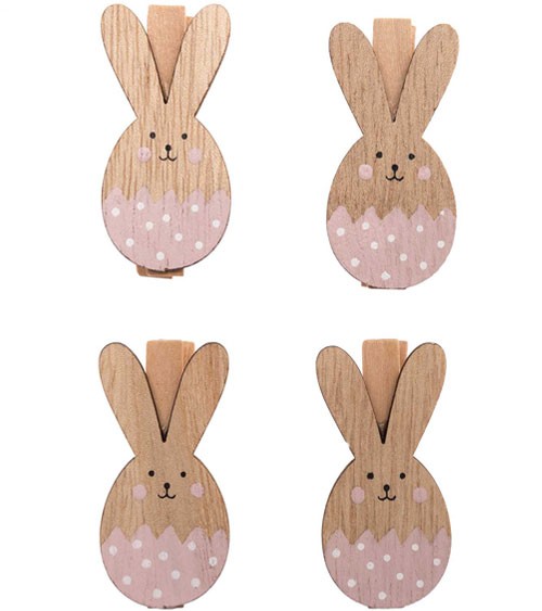 Holzklammern mit Osterhase - rosa - 4,8 cm - 4 Stück