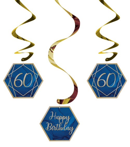 Spiralgirlanden "Geo Navy" - 60. Geburtstag - 5 Stück