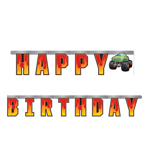 Happy Birthday Girlande "Monster Truck Show" - 3,05 m