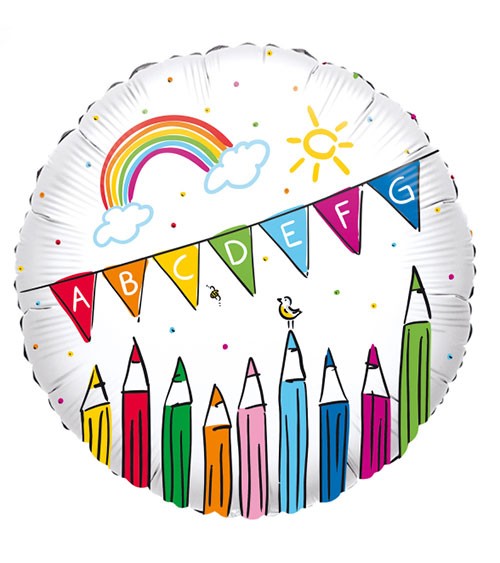Runder Folienballon "Schulstart" - Alphabet