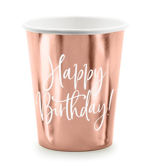 Pappbecher "Happy Birthday" - rosegold - 6 Stück