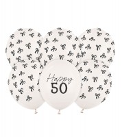 Luftballons mit Schleifen "Happy 50" - off-white - 6 Stück