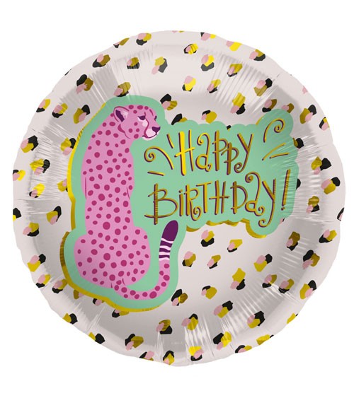 Folienballon "Happy Birthday" - rosa Leopard - 45 cm
