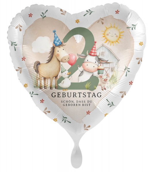 Herz-Folienballon "Bauernhofparty" - 2. Geburtstag
