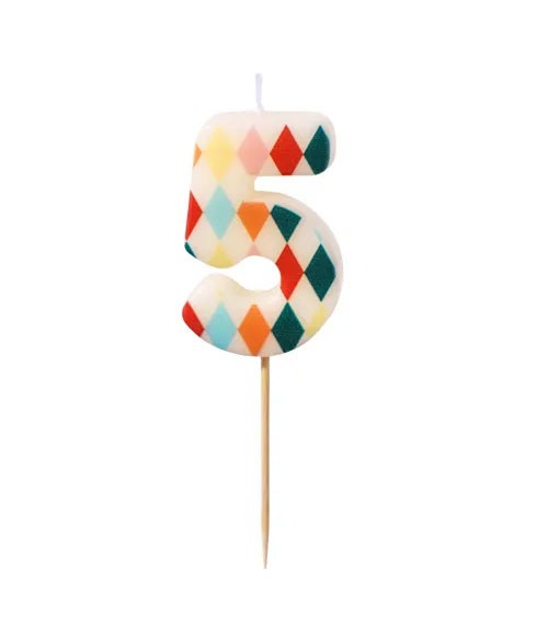 Kuchenkerze Zahl 5 - Bunte Rauten - 5,5 cm