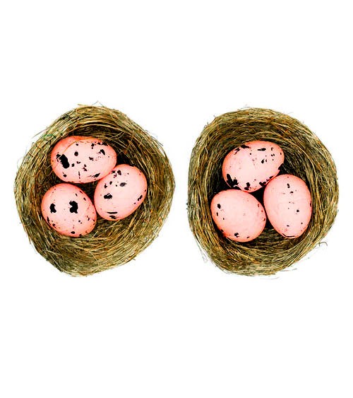 Natur-Nest mit Eiern - rosa - 6,5 cm - 2 Stück