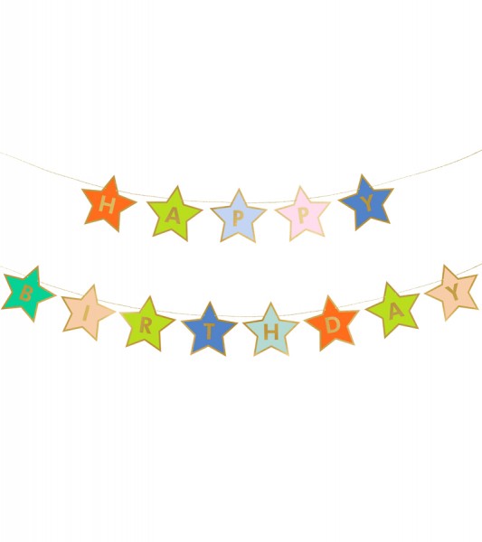 DIY Stern-Girlande "Happy Birthday" - Farbmix & Gold - 2,6 m