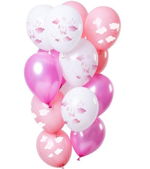 Luftballon-Set "It's a Girl" - Farbmix Rosa - 12-teilig