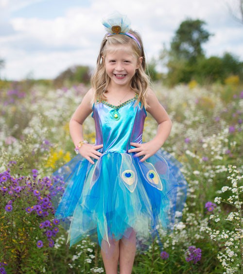 Pfau-Kleid mit Haarreif - 5-6 Jahre