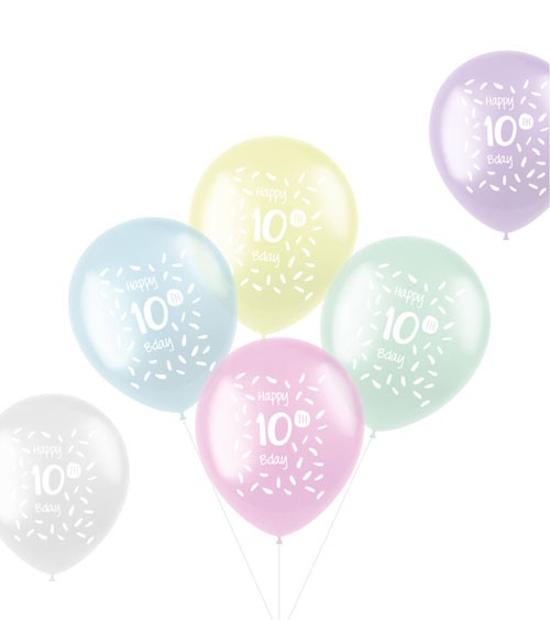 Luftballon-Set "Happy 10th Bday" - Farbmix transparent - 6-teilig