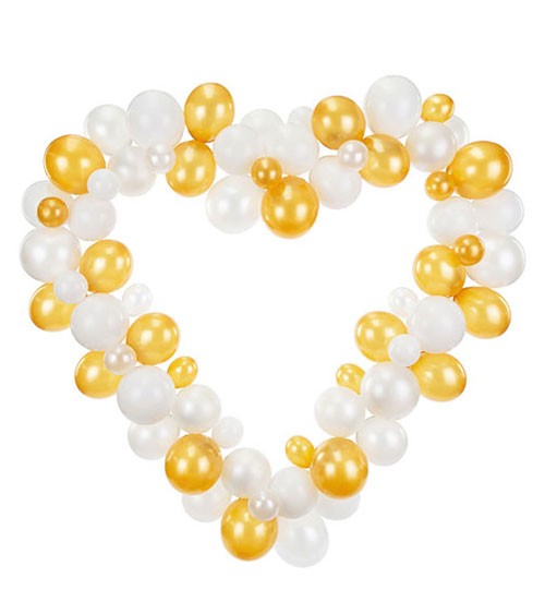 DIY Ballongirlande in Herzform - weiß, gold - 69-teilig