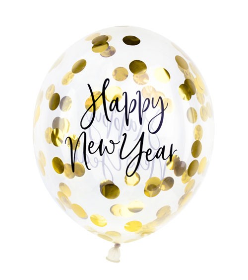 Konfetti-Ballons "Happy New Year" - gold - 27 cm - 3 Stück