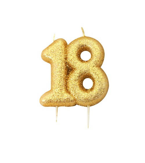 Geburtstagskerze mit Glitter "18" - gold