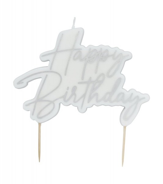 Happy Birtdhay-Kuchenkerze - silber - 11,5 x 8 x 1 cm