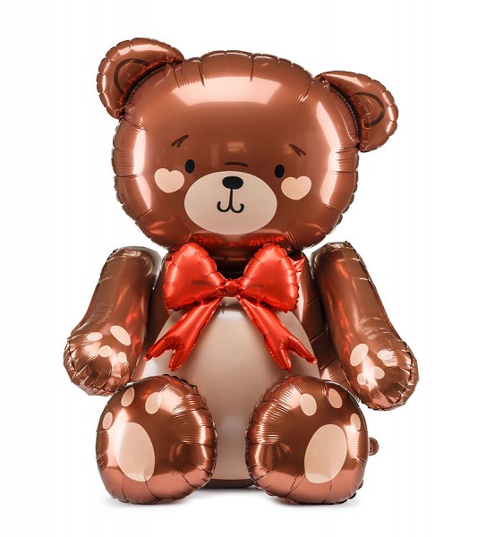 Sitzender Folienballon "Teddy mit roter Schleife" - 59 x 88 cm