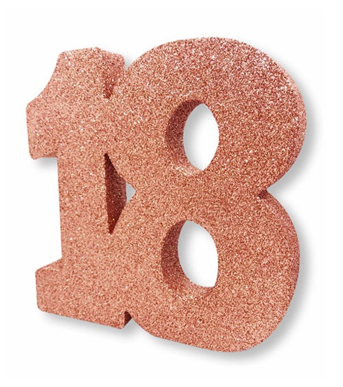 Tischdeko Zahl "18" - glitter rosegold