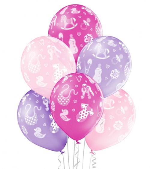 Luftballon-Set mit Babymotiven - pink - 6-teilig