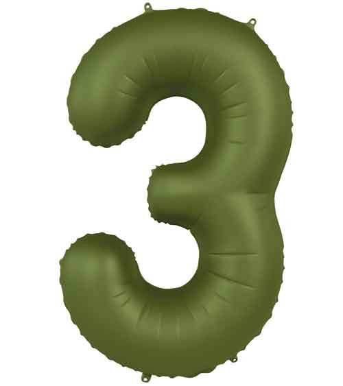 Folienballon Zahl "3" - olivgrün - 86 cm