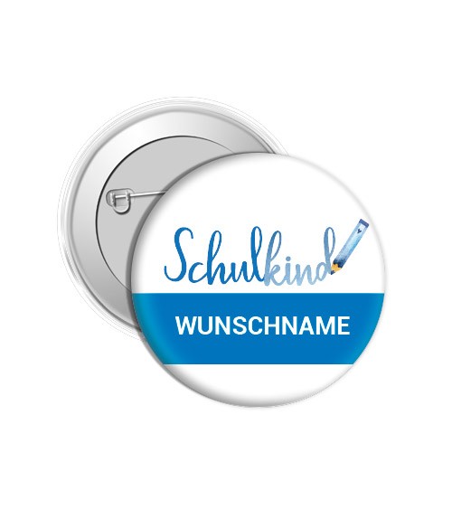 Dein Button "Schulkind" - blau - Wunschtext