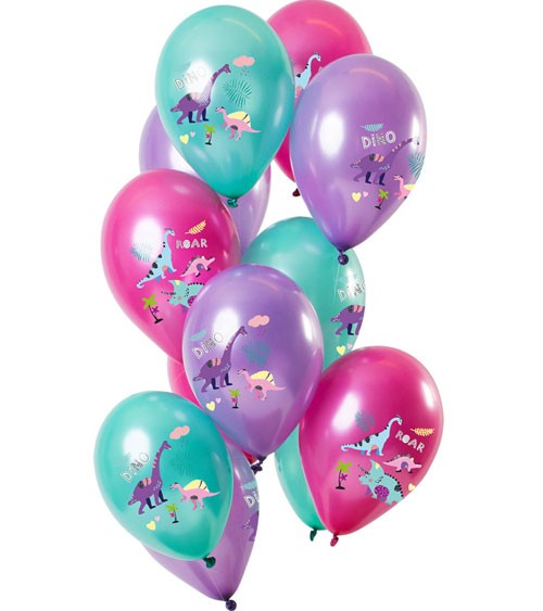 Metallic-Luftballon-Set "Dinos" - Pink, Lila, Türkis - 12-teilig