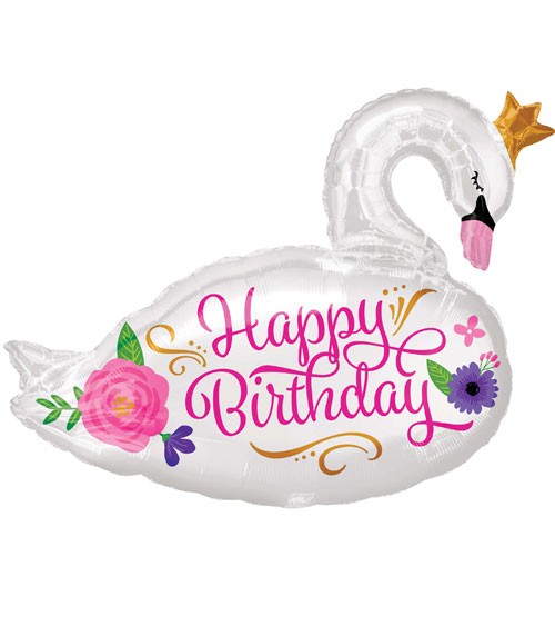 SuperShape-Folienballon "Schwan - Happy Birthday" - 73 x 55 cm