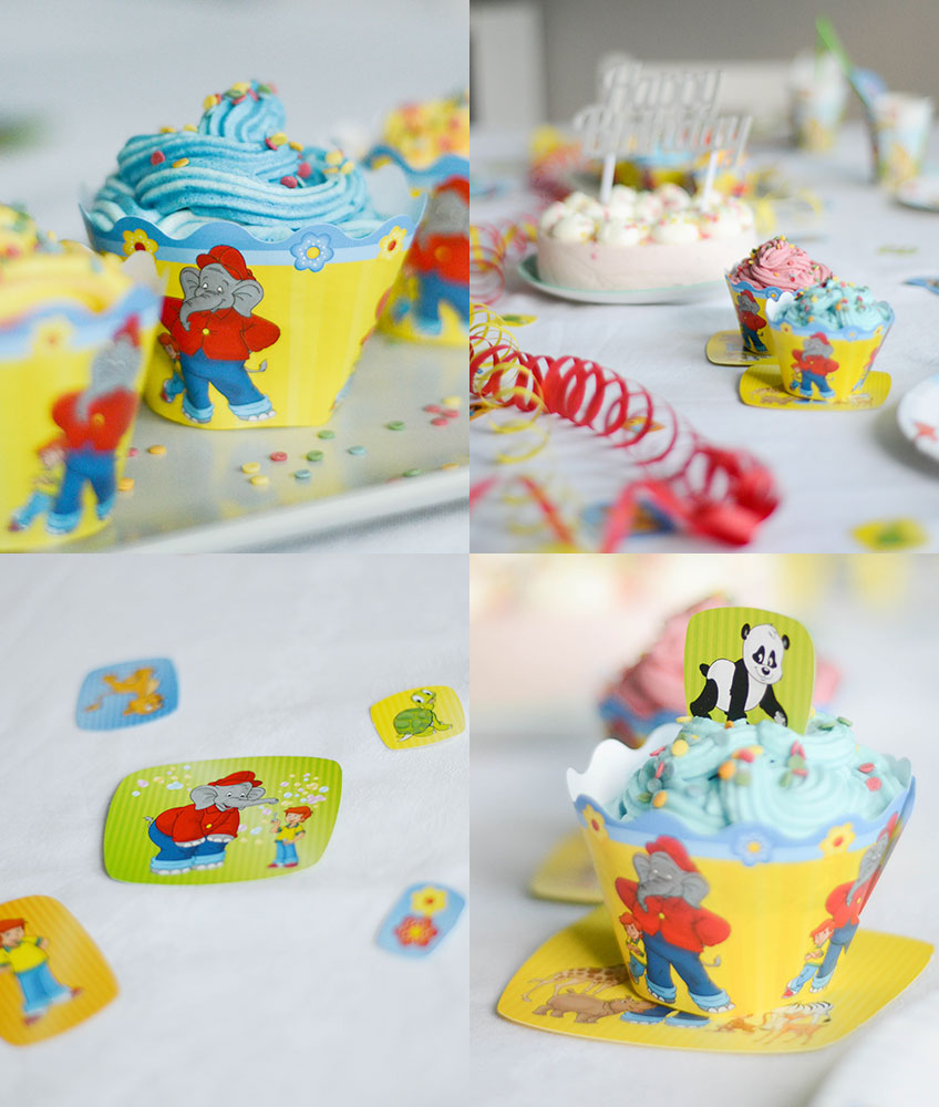 Benjamin Blümchen Cupcakes mit bunten Zuckerstreuseln - fröhlich bunte Tischdeko