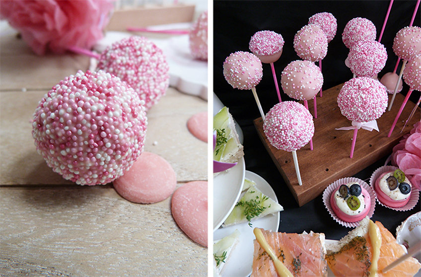 Die Sprinkles in Rosa, Weiß und Pink lassen die Cake Pops strahlen