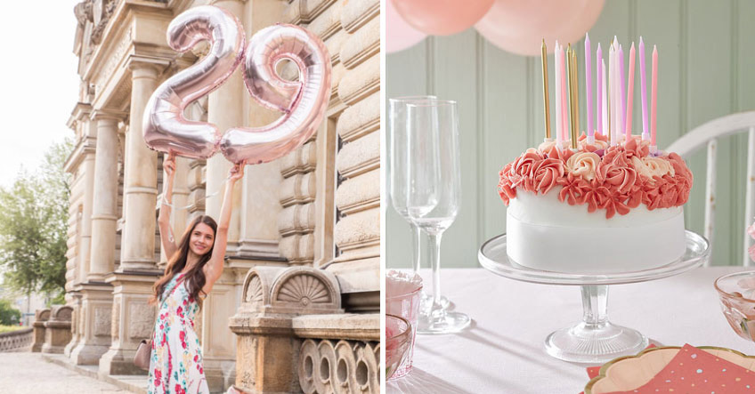 Zum Geburtstag feminine Rosendeko und fesche Folienballons, links (c) mamigurumi.de