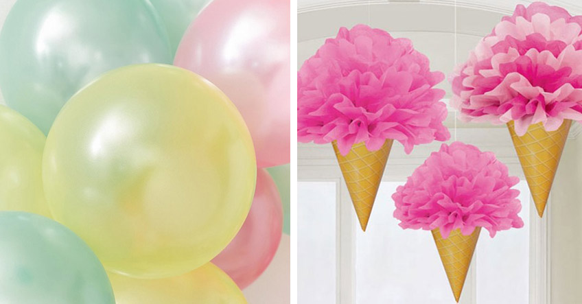Eiswaffel-Pom-Poms und Luftballons - schmücke deine Eisparty bunt Eiswaffel-Pom-Poms und Luftballons - schmücke deine Eisparty bunt