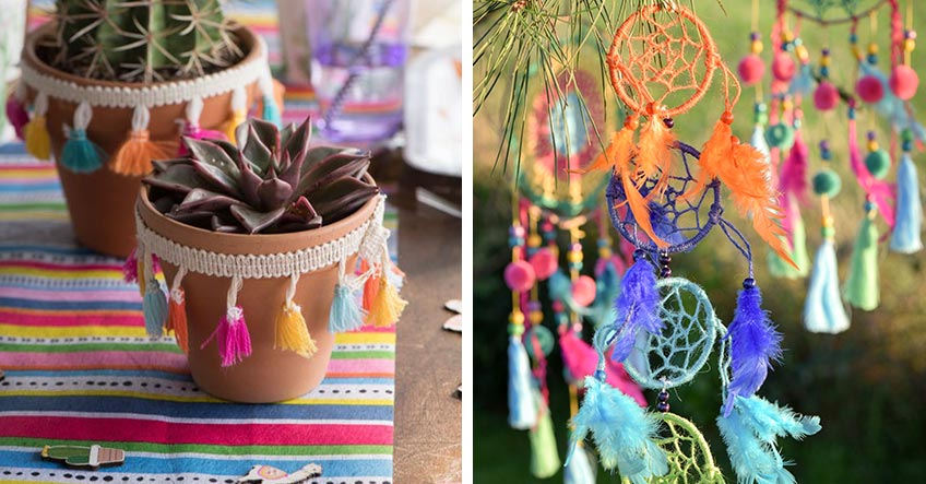 Feier eine Sommerparty mit Deko im bunten Mexican Boho Stil