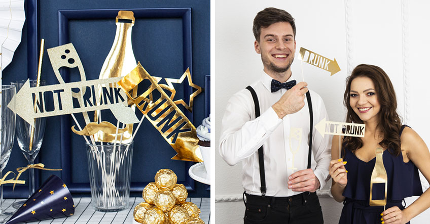 Mach tolle Silvesterfotos mit Photobooth-Accessoires in Gold Mach tolle Silvesterfotos mit Photobooth-Accessoires in Gold