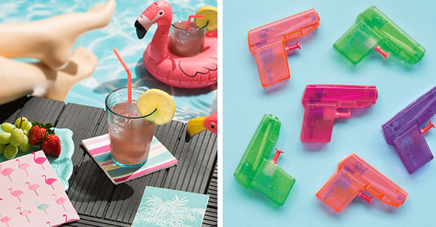 Schön und nützlich für die Poolparty - Schwimmtiere, bunte Servietten, Wasserpistolen Schön und nützlich für die Poolparty - Schwimmtiere, bunte Servietten, Wasserpistolen