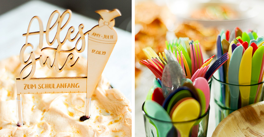 Auch die Tischdeko ist besonders fröhlich zur Einschulung - persönlicher Cake Topper und buntes Besteck (c) Nadine Bartholdt Auch die Tischdeko ist besonders fröhlich zur Einschulung - persönlicher Cake Topper und buntes Besteck (c) Nadine Bartholdt