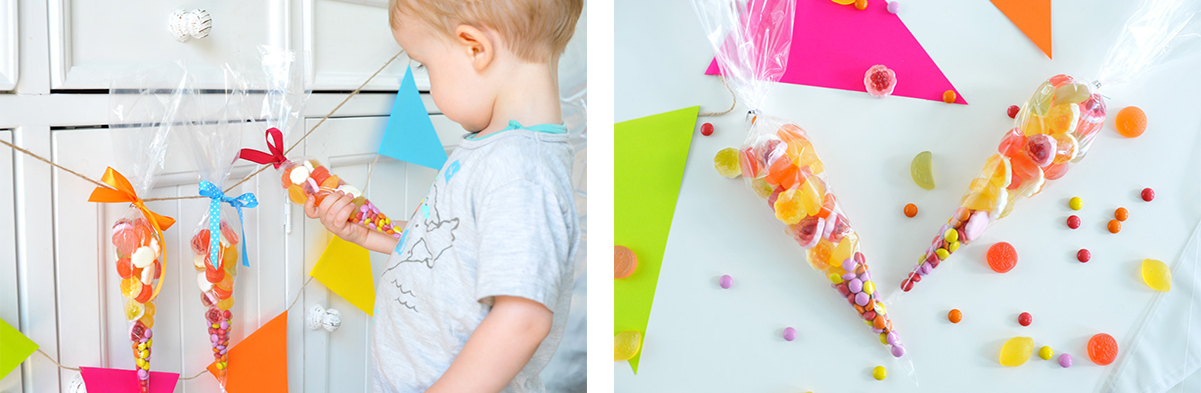 Die DIY-Schultüten-Girlande ist eine tolle Deko, die nach der Party sogar noch als Mitgebsel dient :D Die DIY-Schultüten-Girlande ist eine tolle Deko, die nach der Party sogar noch als Mitgebsel dient :D