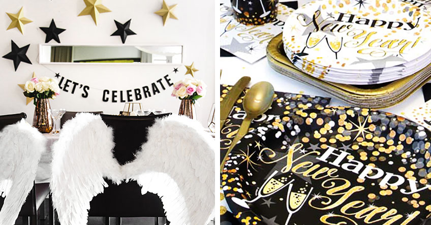 Kombiniere schwarze und goldene Deko für einen tollen Silvesterlook Kombiniere schwarze und goldene Deko für einen tollen Silvesterlook