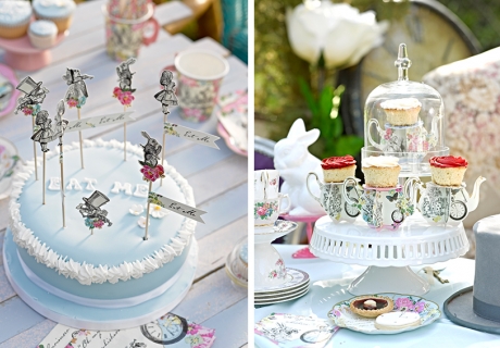 Mit verrückten Alice-im-Wunderland-Cake-Picks und Teekannen-Gebäckständern macht ihr das Alice-Feeling einfach nur perfekt!