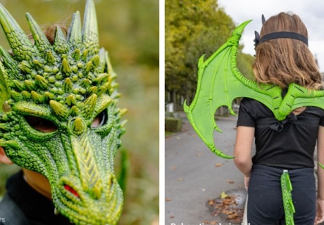 Verkleidung als gefährlicher Drache bestehend aus Maske, Flügeln und Schweif (c) Great Pretenders